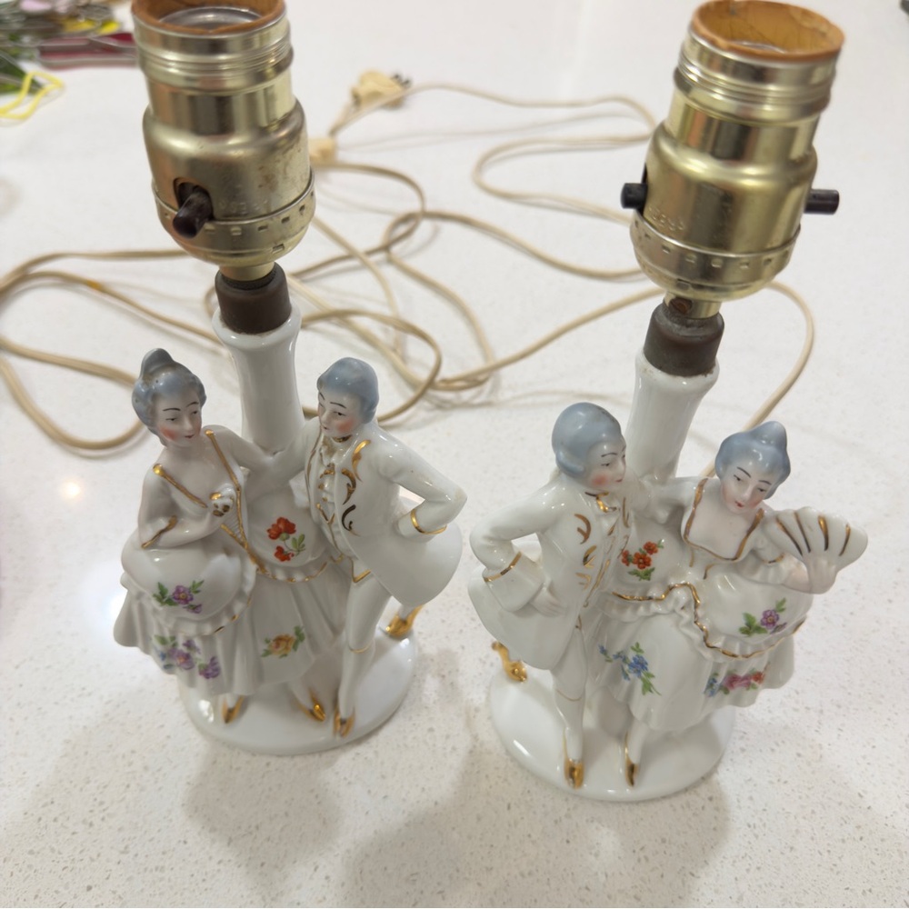 Antique 40's Germany Porcelain Parlor Figurine Table Lamps